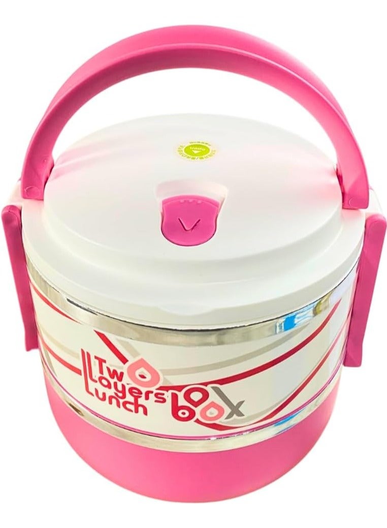 1.4L BPA-Free 2-Tier Heavy Duty Plastic Lunch Box, Airtight, Rubber Seal, Double-Sided Lock, Dual Handles for Easy Carrying (Pink) - Image 5