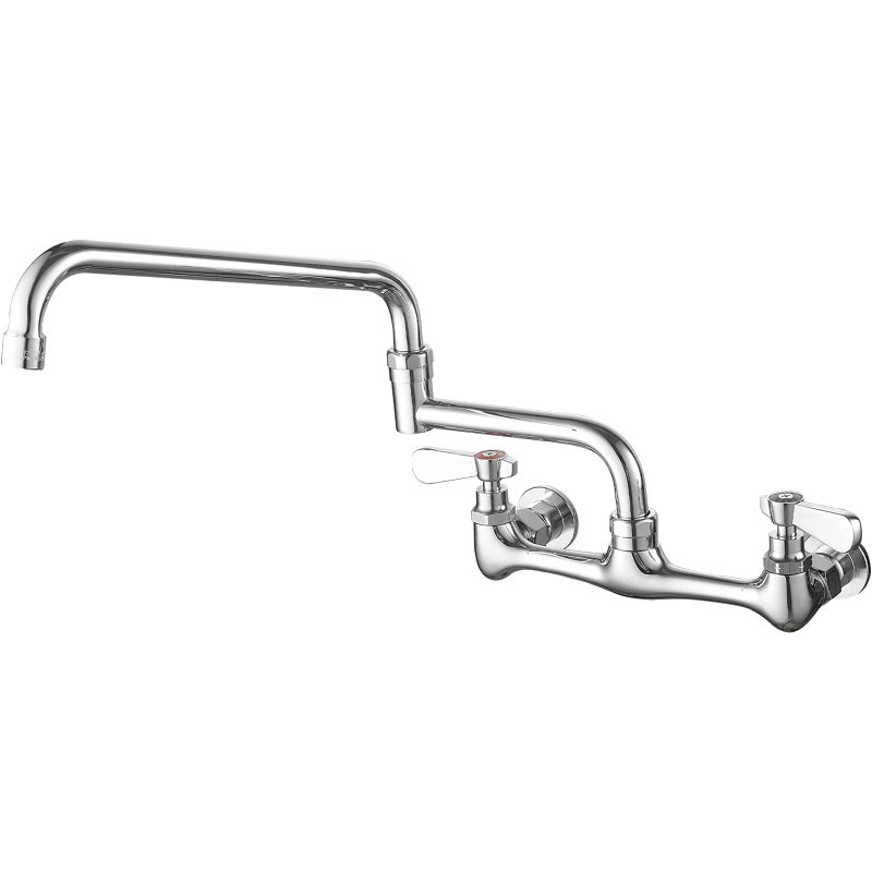 BWE Commercial Kitchen Sink Faucet with Swivel Spout 2 Handles Wall Mount Faucet for Kitchen SinkSolid Brass Construction for Laundry Restaurant Chrome Mixer Tap