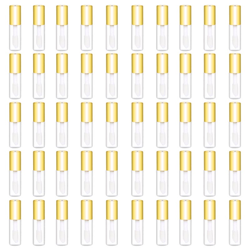 Mydio 50 Pack 1.2ML Clear Mini Lip Gloss Tube Empty Lip Balm Containers With Gold Lid for Lipstick (Gold) - Image 1
