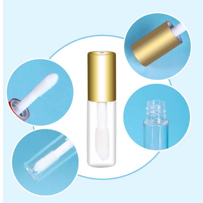 Mydio 50 Pack 1.2ML Clear Mini Lip Gloss Tube Empty Lip Balm Containers With Gold Lid for Lipstick (Gold) - Image 2