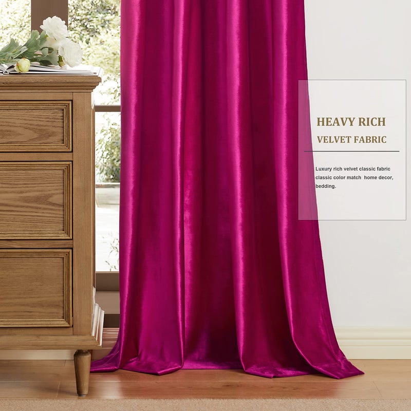 BULBUL Living Room Velvet Window Curtains 90 inch Length- 2 Panels Hot Pink Blackout Window Drapes Curtains Thermal Insulated Room Darkening Decor Grommet Curtains for Bedroom - Image 4
