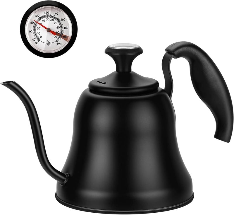 Chefbar Tea Kettle with Thermometer Stovetop Gooseneck Kettle 28oz 0.8L Pour Over Coffee Pot, Matte Black Camping Home Kitchen Water Boiler, 1Pack - Image 1