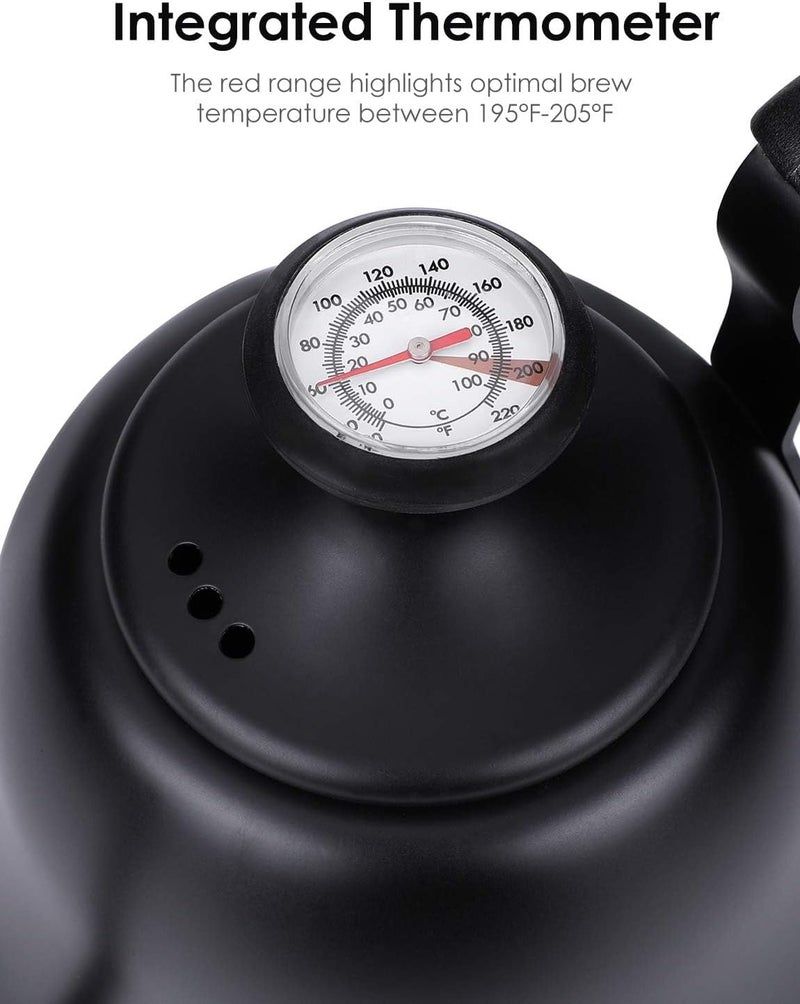 Chefbar Tea Kettle with Thermometer Stovetop Gooseneck Kettle 28oz 0.8L Pour Over Coffee Pot, Matte Black Camping Home Kitchen Water Boiler, 1Pack - Image 3