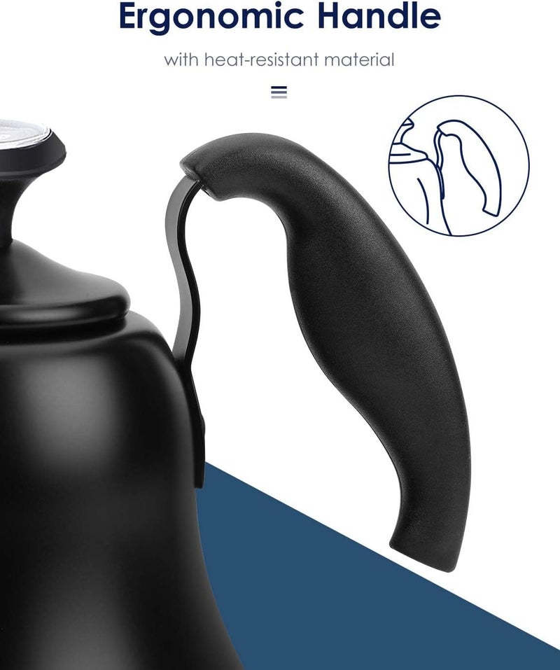 Chefbar Tea Kettle with Thermometer Stovetop Gooseneck Kettle 28oz 0.8L Pour Over Coffee Pot, Matte Black Camping Home Kitchen Water Boiler, 1Pack - Image 2