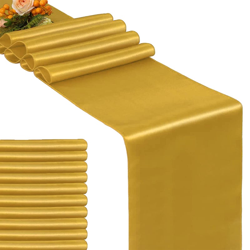 GFCC Pack of 10 Gold Satin Table Runner 12 x 108 Inches for Wedding Party Events Decoration