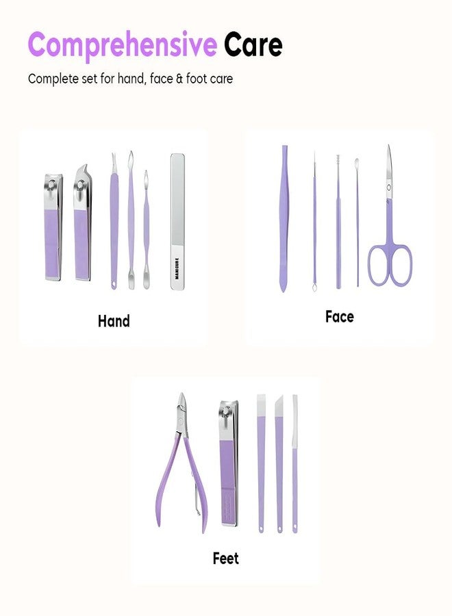 Feinerman 16-Piece Manicure Pedicure Kit, Stainless Steel Nail Clippers Set for Men & Women, Complete Nail Care & Grooming Kit for Home, Travel & Facial Care (Purple) - Image 4