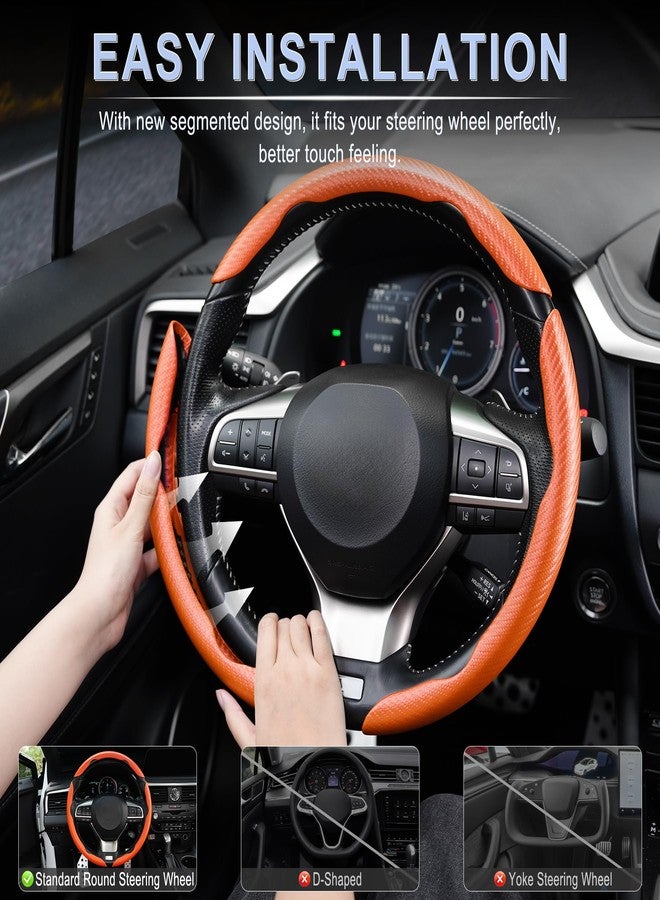 Amiss 3pcs Carbon Fiber Anti-Skid Steering Wheel Cover, Segmented & Butterfly Design, Universal 99% Car Wheel Cover Protector, Orange - Image 5