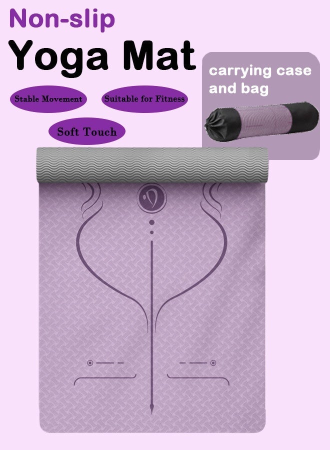 PHISMA Yoga Mat, Extra Thick 6MM TPE Fitness Exercise Mat with Carrying Sling & Storage Bag - Non-Slip Dual-Sided (183x80cm) - (Purple) - Image 1