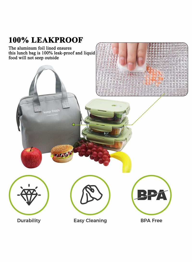 SOLARAE Lunch Bag Bento Bag, Thickened Thermal Insulation Refrigerated Bento Tote Bag, Lunch Box Carrying Bag for Students Ladies Men Picnic Work Outdoor Grey - Image 3