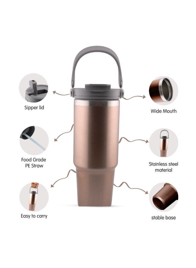 CRAVISTA 900ml Vacuum Insulated Cup – Stainless Steel Double Wall Travel Tumbler for Men, Women, Girls, Boys with Handle & Lid | Hot & Cold Flask Water Bottle for Office, Car, Gym, Outdoor (Copper) - Image 3