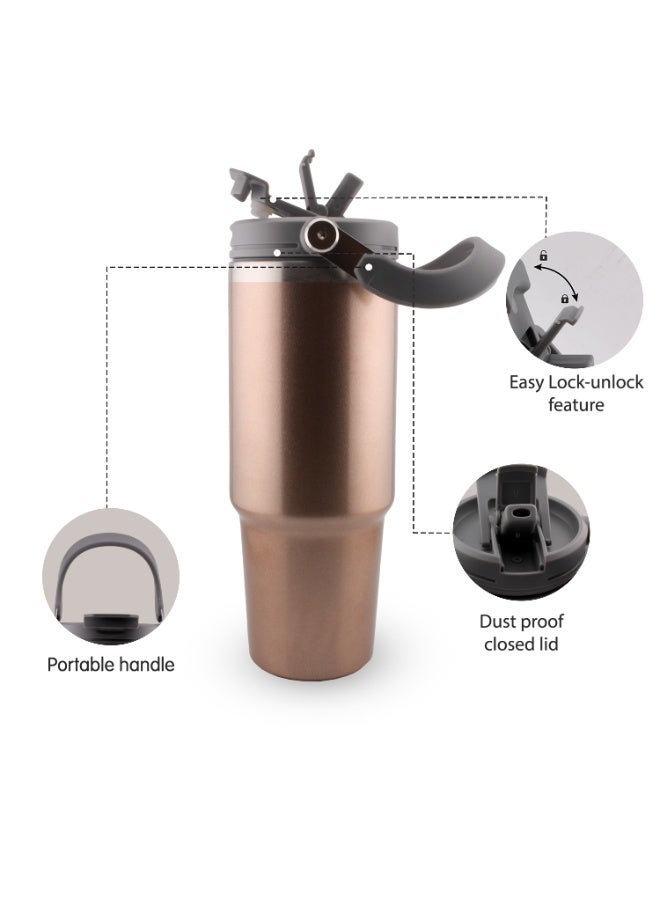 CRAVISTA 900ml Vacuum Insulated Cup – Stainless Steel Double Wall Travel Tumbler for Men, Women, Girls, Boys with Handle & Lid | Hot & Cold Flask Water Bottle for Office, Car, Gym, Outdoor (Copper) - Image 4