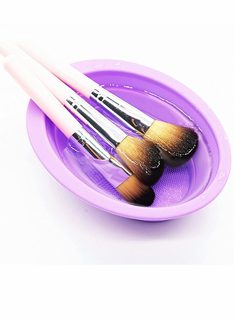 KASTWAVE Silicone Makeup Brush Cleaning Mat, Cosmetic Brush Cleaner, Brush Cleaning Pad, Foldable Makeup Brush Cleaning Bowl, Suitable for Makeup Brush, Makeup Sponge, Powder Puff (2 Pcs Purple) - Image 2