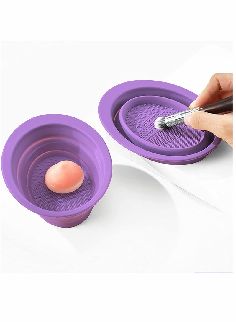 KASTWAVE Silicone Makeup Brush Cleaning Mat, Cosmetic Brush Cleaner, Brush Cleaning Pad, Foldable Makeup Brush Cleaning Bowl, Suitable for Makeup Brush, Makeup Sponge, Powder Puff (2 Pcs Purple) - Image 1