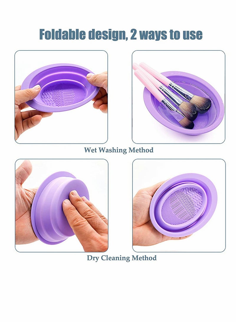 KASTWAVE Silicone Makeup Brush Cleaning Mat, Cosmetic Brush Cleaner, Brush Cleaning Pad, Foldable Makeup Brush Cleaning Bowl, Suitable for Makeup Brush, Makeup Sponge, Powder Puff (2 Pcs Purple) - Image 3