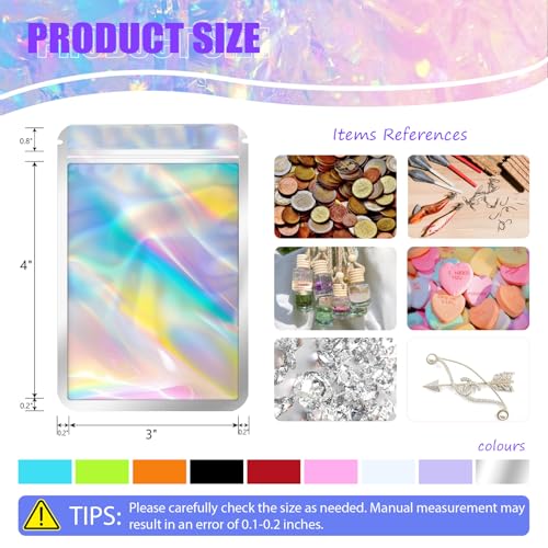 JETMORE 100 pcs Mylar Bags, Resealable Holographic Bags, Sealable Packaging Bag for Small Business, Freshie Supplies, Candy Sample Jewelry Product Bag, Foil Pouch for Party Favor (3×3 Inch, Blue) - Image 2