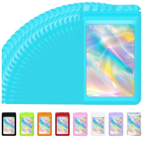 JETMORE 100 pcs Mylar Bags, Resealable Holographic Bags, Sealable Packaging Bag for Small Business, Freshie Supplies, Candy Sample Jewelry Product Bag, Foil Pouch for Party Favor (3×3 Inch, Blue) - Image 1
