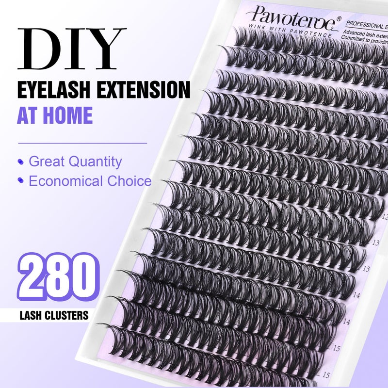 Pawotence Lash Clusters 40D 280pcs Cluster Eyelash Extensions 9-16mm Mix Eyelash Clusters Lash Extension Individual Lashes for Self Application (40D, 0.07D, 9-16mm) - Image 2