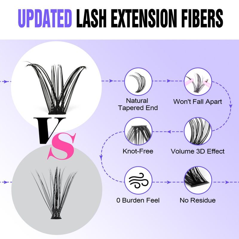 Pawotence Lash Clusters 40D 280pcs Cluster Eyelash Extensions 9-16mm Mix Eyelash Clusters Lash Extension Individual Lashes for Self Application (40D, 0.07D, 9-16mm) - Image 4