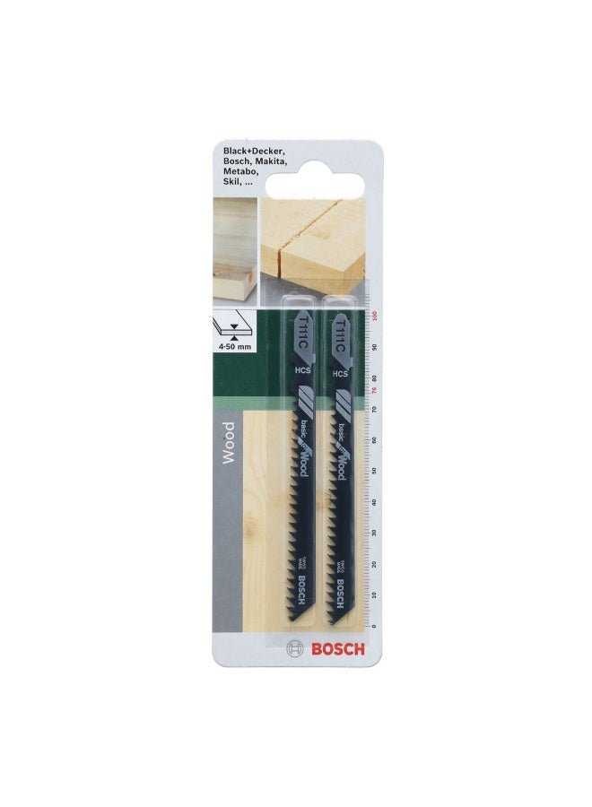 BOSCH 2-Piece T111C Wood Cutting High Carbon Steel Jigsaw Blade Dark Grey and White 100mm JE2 609 256 716 - Image 1