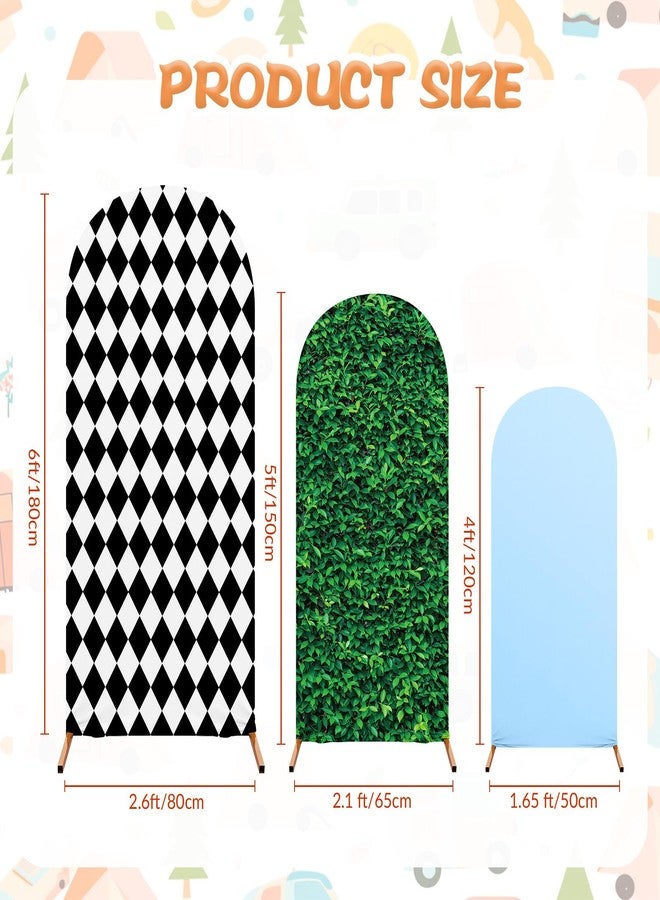 RimCereal 3 Set Wonderland Tea Party Spandex Arch Cover Backdrops Wonderland Tea Party Photo Background Checkered Grass Arch Stand Cover Photo Props for Baby Shower Birthday Decoration - Image 2