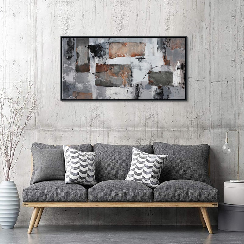 Pogusmavi Large Abstract Wall Art - Gray and Black Modern Canvas Wall artwork, Framed Room Wall Decor for Living Room, Bedroom, and Office, Aesthetic Bedroom Wall Art Above Bed, Office Decorations for Work - Image 2