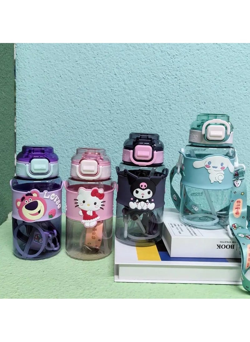 QSHOP - 600ml Healthy Premium Quality Kids Water Bottle Acrylic Kids Cup Portable Baby Bottle with Straw, Fashion Design Large Capacity BPA Free Water Bottle for School, Shopping, Sports, Travel - Image 1
