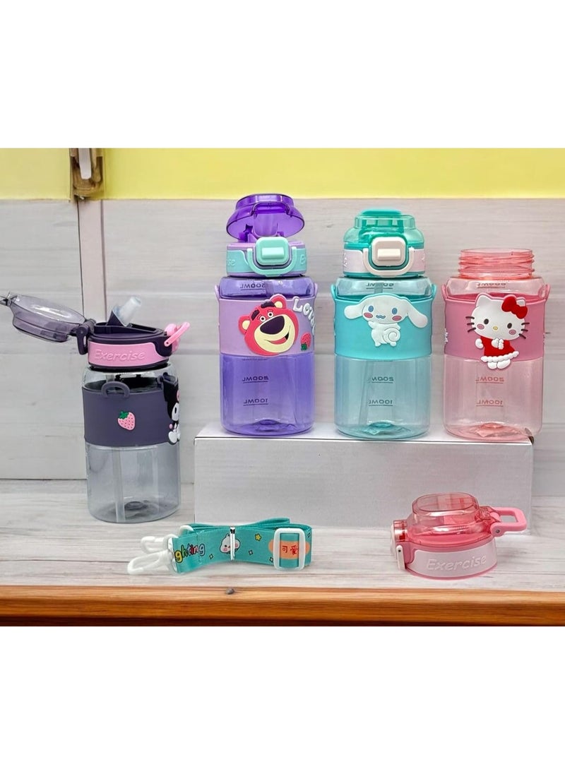 QSHOP - 600ml Healthy Premium Quality Kids Water Bottle Acrylic Kids Cup Portable Baby Bottle with Straw, Fashion Design Large Capacity BPA Free Water Bottle for School, Shopping, Sports, Travel - Image 1