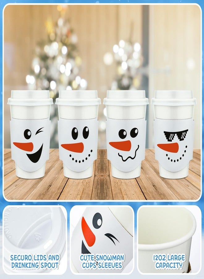 Ziliny 100 Pack 12 oz Christmas Disposable Paper Cups with Lids and Coffee Cup Sleeves Xmas Chocolate Cups Holiday Coffee Cups Snowman Paper Cups for Hot Cold Drinks Beverage Party Supplies - Image 3