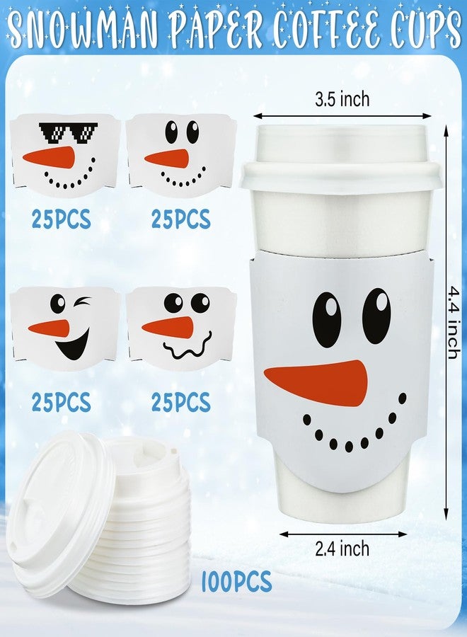 Ziliny 100 Pack 12 oz Christmas Disposable Paper Cups with Lids and Coffee Cup Sleeves Xmas Chocolate Cups Holiday Coffee Cups Snowman Paper Cups for Hot Cold Drinks Beverage Party Supplies - Image 2