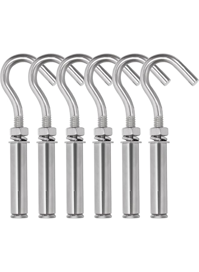 6Pcs M6 Stainless Steel Open Cup Hook Expansion Screws Bolts, Heavy Duty Concrete Wall Hook Anchors