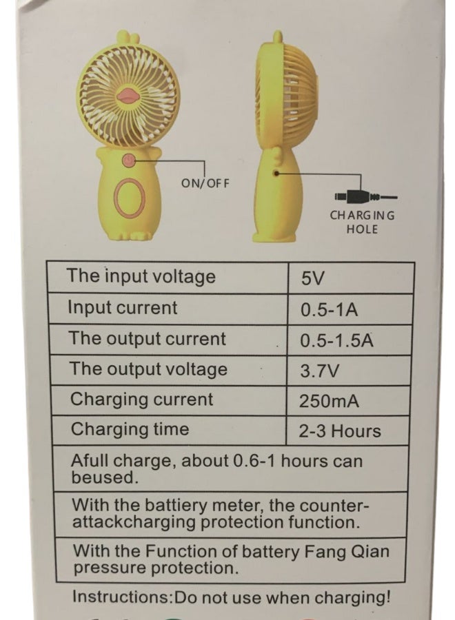 Handheld Cute Cartoon Mini Electric Fan, 300mAh, Portable Charging USB for Kids Students for Car & RV Plastic Material, One Wind Speed - Multicolor - Image 4