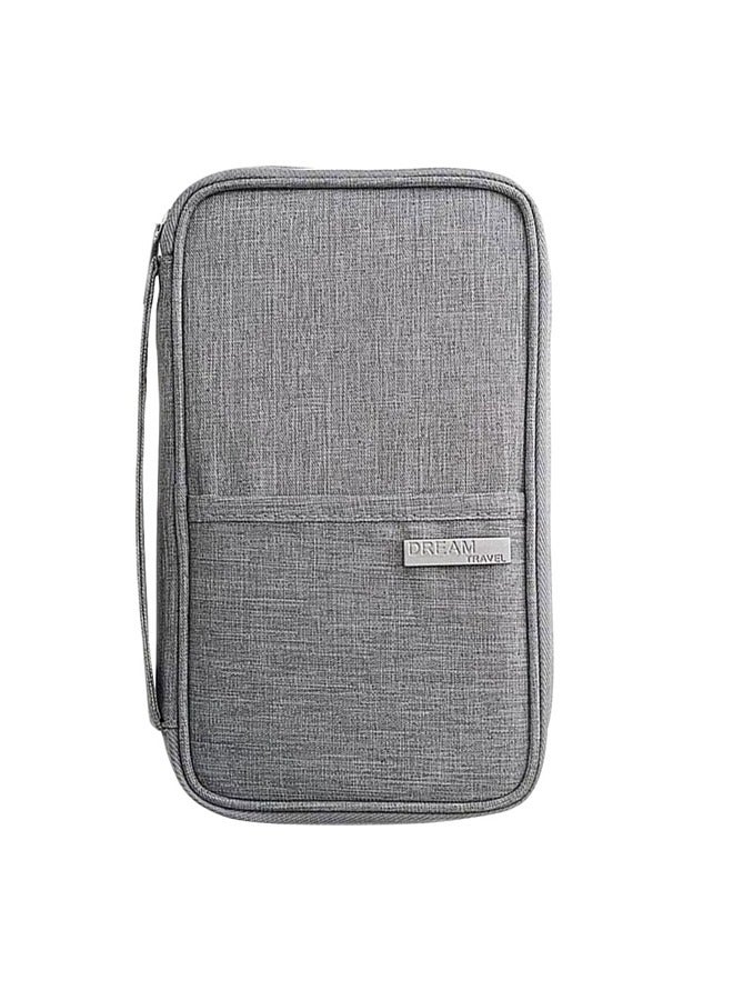 GUSGU Travel Document Organizer, Family Passport Holder with Handle, Premium Travel  Wallet for Women and Men, Portable & Foldable Case for Cards, Boarding Pass, ID, Money, Tickets with Zipper Grey - Image 1