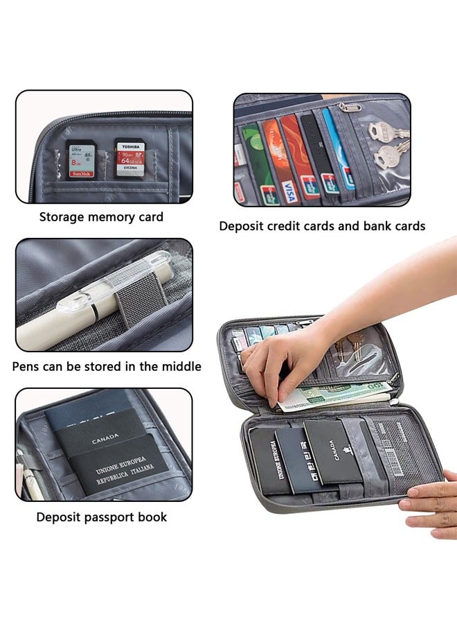 GUSGU Travel Document Organizer, Family Passport Holder with Handle, Premium Travel  Wallet for Women and Men, Portable & Foldable Case for Cards, Boarding Pass, ID, Money, Tickets with Zipper Grey - Image 4