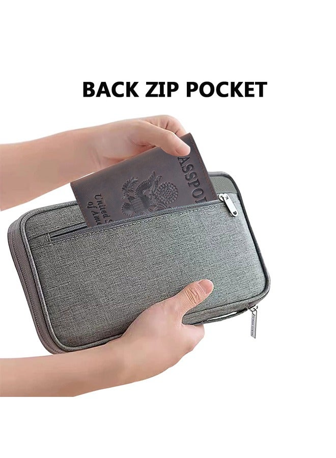 GUSGU Travel Document Organizer, Family Passport Holder with Handle, Premium Travel  Wallet for Women and Men, Portable & Foldable Case for Cards, Boarding Pass, ID, Money, Tickets with Zipper Grey - Image 3