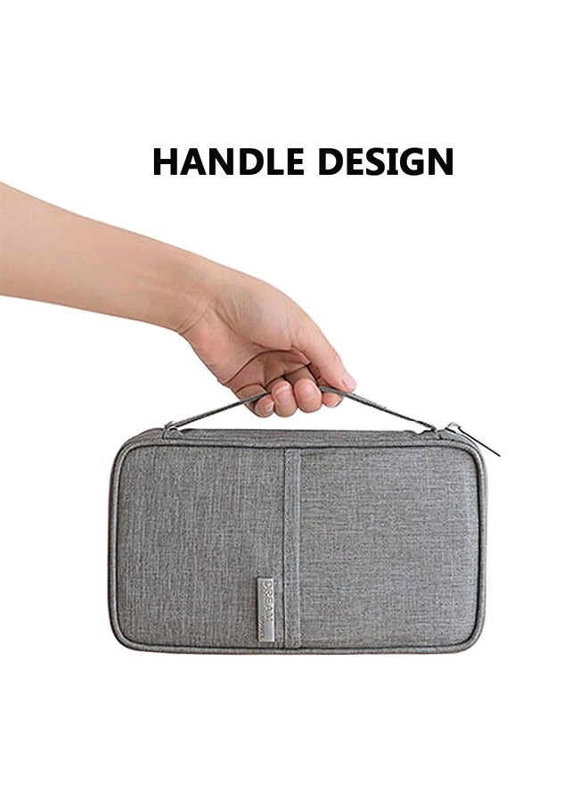 GUSGU Travel Document Organizer, Family Passport Holder with Handle, Premium Travel  Wallet for Women and Men, Portable & Foldable Case for Cards, Boarding Pass, ID, Money, Tickets with Zipper Grey - Image 5