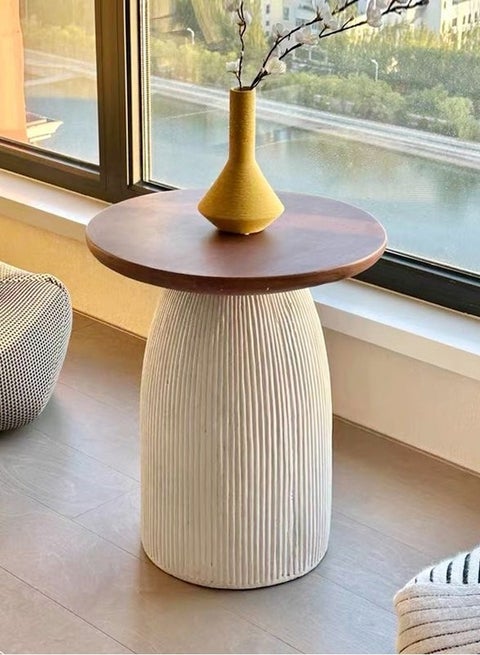 Modern Scandinavian Design Round Side Table Round Edges Smooth Finish Pedestal Side Table End Table for Living Room Bedroom Home Office Furniture 43x50.5 cm (Fully Assembled)