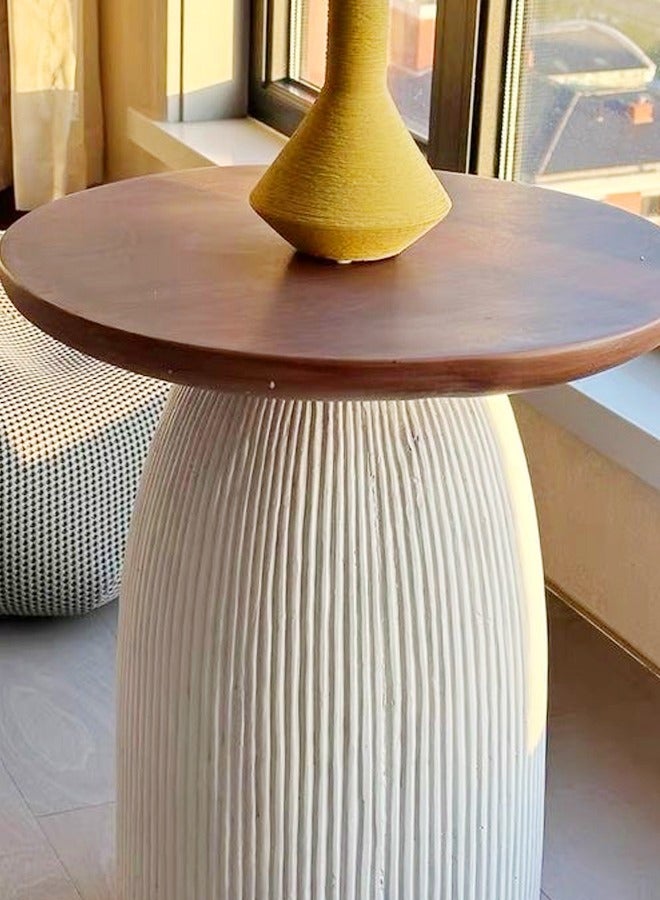 Modern Scandinavian Design Round Side Table Round Edges Smooth Finish Pedestal Side Table End Table for Living Room Bedroom Home Office Furniture 43x50.5 cm (Fully Assembled)