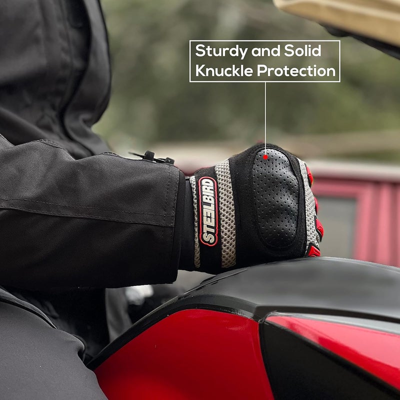 Steelbird Polyester Adventure A-1 Full Finger Riding Gloves With Touch Screen Sensitivity At Thumb & Index Finger, Protective Off-Road Motorbike Racing (L, Red, Cycling) - Image 4