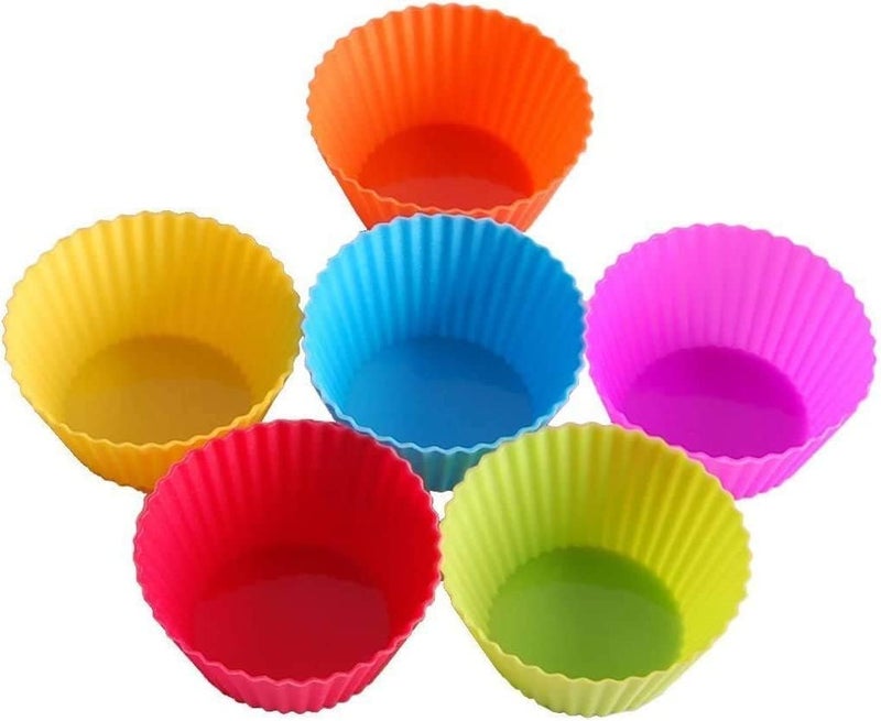 Silicone Cupcake Baking Molds - Non-Stick Baking Molds for Cakes, Chocolates, Desserts - Reusable - 12 Colorful Cupcake Molds - Image 1