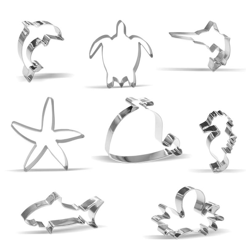 Keewah Large Sea Creatures Cookie Cutters - 8 Pieces - Stainless Steel - Image 1