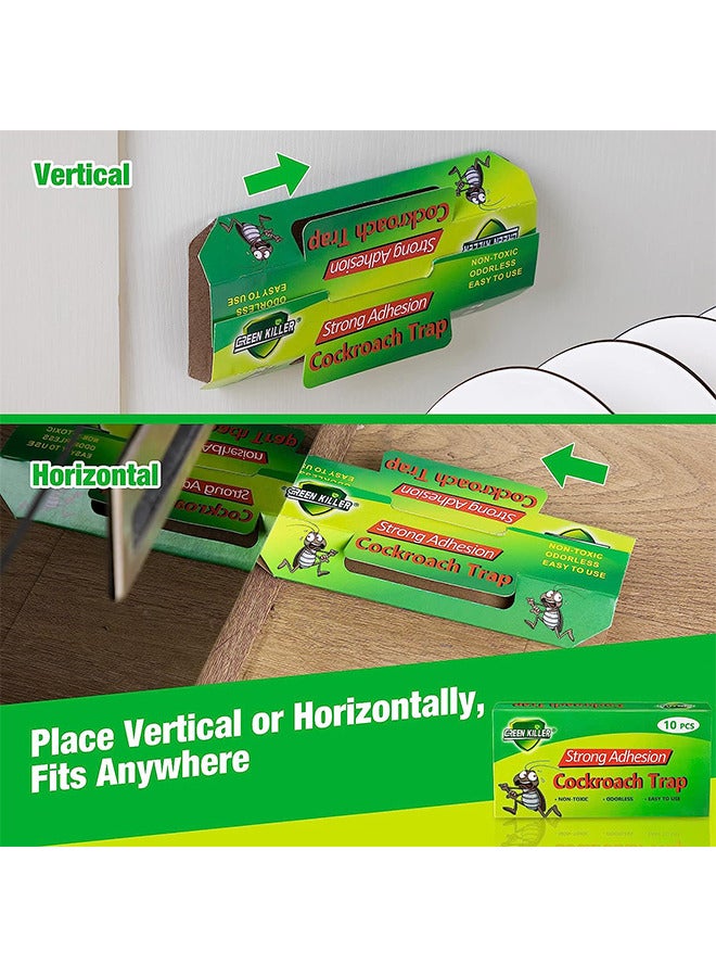 GREEN KILLER 10 Pack Roach Catcher Sticky Cockroach Bait Traps Glue Cockroach Killer Bug Insect Pest Control for Indoor Home Office School Child and Pet Friendly - Image 4