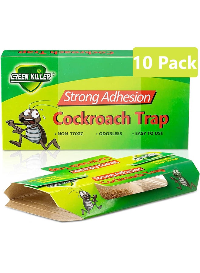 GREEN KILLER 10 Pack Roach Catcher Sticky Cockroach Bait Traps Glue Cockroach Killer Bug Insect Pest Control for Indoor Home Office School Child and Pet Friendly - Image 1