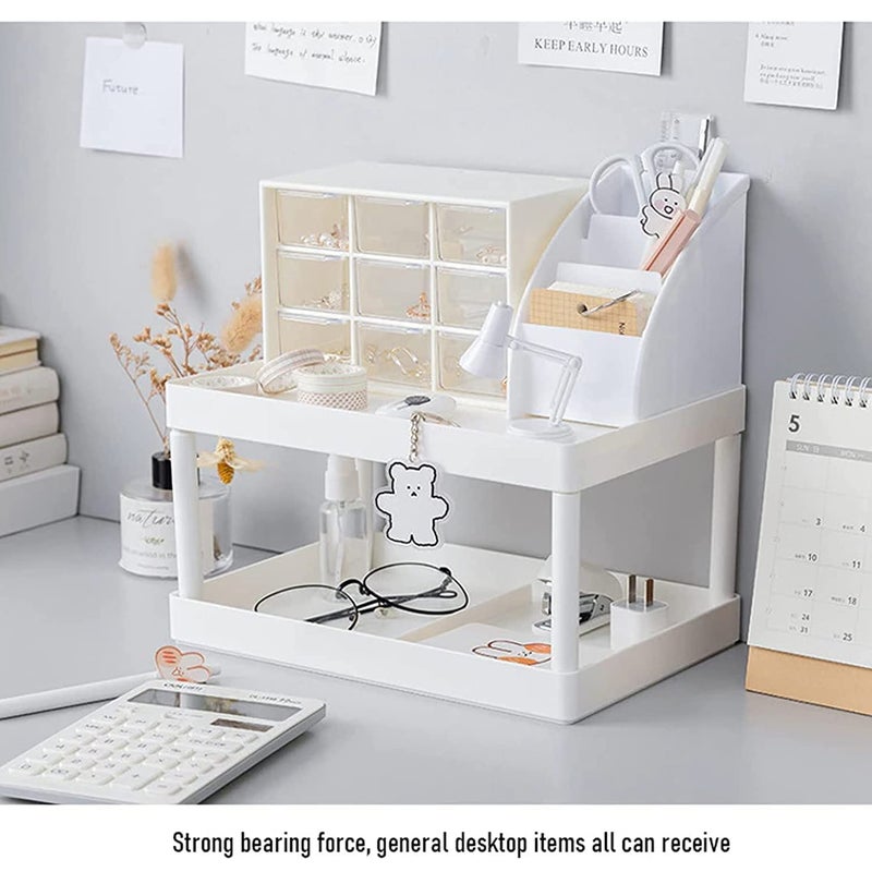 Cyrox Kitchen Storage Organizers Desk Storage Rack Double Layer Folding Desktop Storage Rack (1Pcs) - Image 2