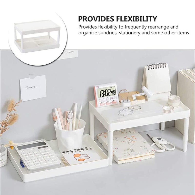 Cyrox Kitchen Storage Organizers Desk Storage Rack Double Layer Folding Desktop Storage Rack (1Pcs) - Image 5