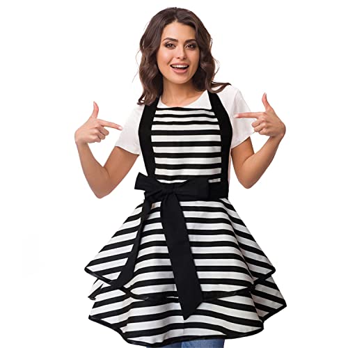Violet Mist Cute Lovely Retro Apron for Women Girls Ladies - Sexy Vintage Black Striped 50s Apron for Christmas, Kitchen, Cooking, Mother's Gift - Image 2