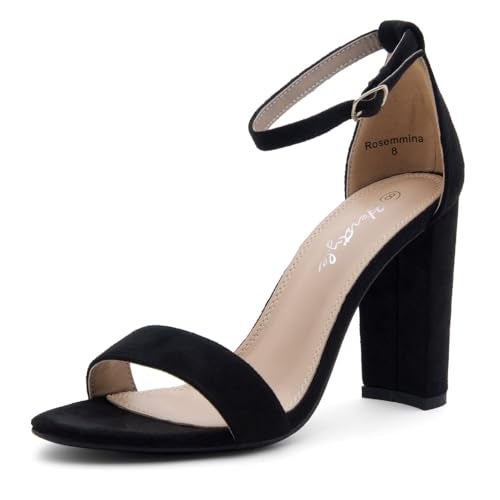 Herstyle Women’s Chunky Block Heels – Open Toe Ankle Strap Sandals, 3.75 Inch High Heels for Wedding, Party & Dressy Occasions – Comfortable Strappy Dress Shoes, Black, Size 6.0, Rosemmina - Image 1