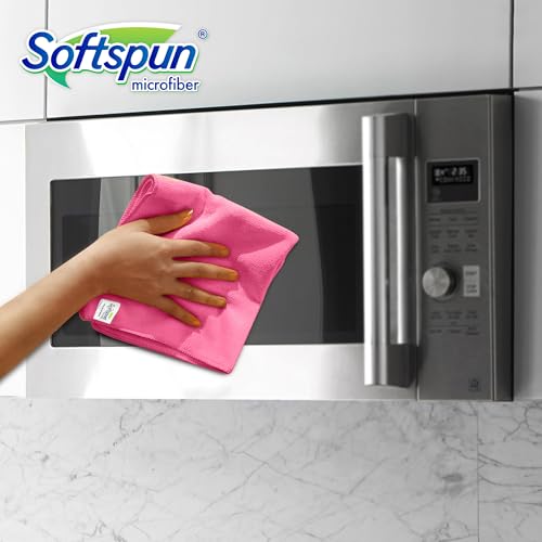 SOFTSPUN Microfiber Cleaning Cloth 5 pcs 30x30cm 340 GSM Pink Thick Lint & StreakFree Super Absorbent Multipurpose Wash Towels for Kitchen Car Window Stainless Steel & Silverware Pack of 5. - Image 2