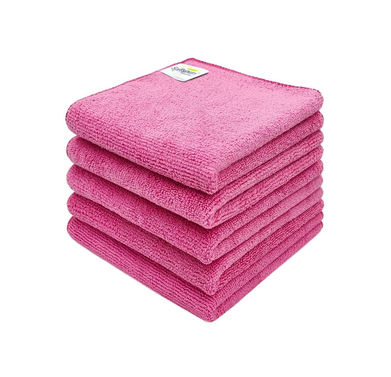 SOFTSPUN Microfiber Cleaning Cloth 5 pcs 30x30cm 340 GSM Pink Thick Lint & StreakFree Super Absorbent Multipurpose Wash Towels for Kitchen Car Window Stainless Steel & Silverware Pack of 5. - Image 1