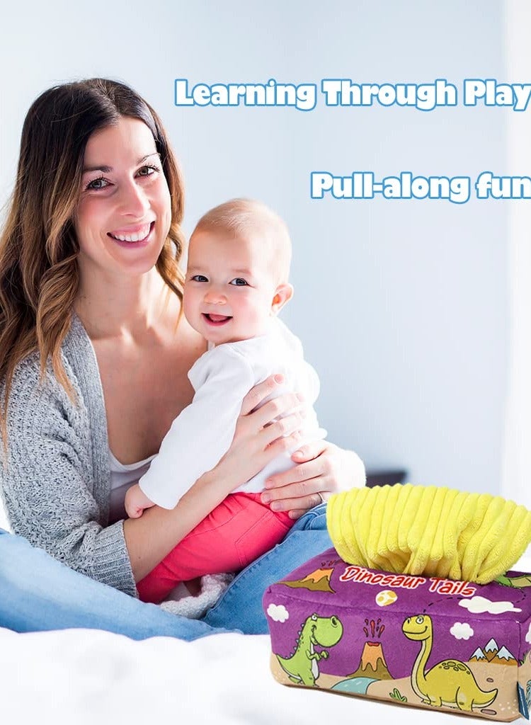 SOLARAE Soft Paper Box Toys for Babies, Montessori Sensory Soothing Toys with Ringing Paper, Creative Hands-on Play for 6-12 Months Old Boys and Girls (Dinosaur Design) - Image 4