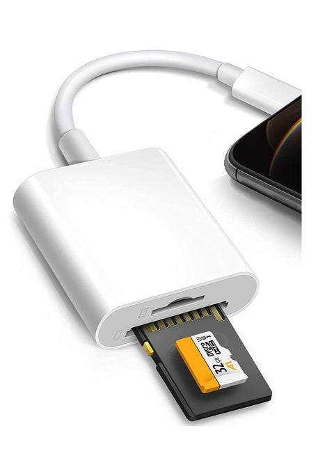 SD Card Reader for iPhone iPad  Micro SD Card Reader with Dual Slots Compatible with iPhone Trail Camera Viewer Reader Plug and Play White